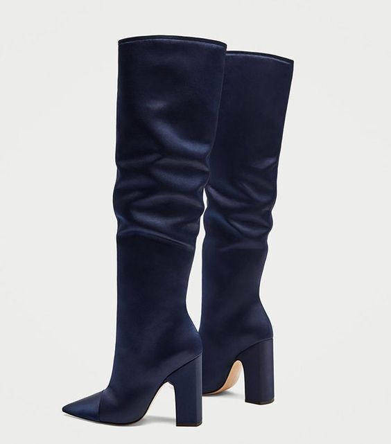 Pointed chunky heel pleated knee high boots See size chart under “more details” The Fashion Celestial