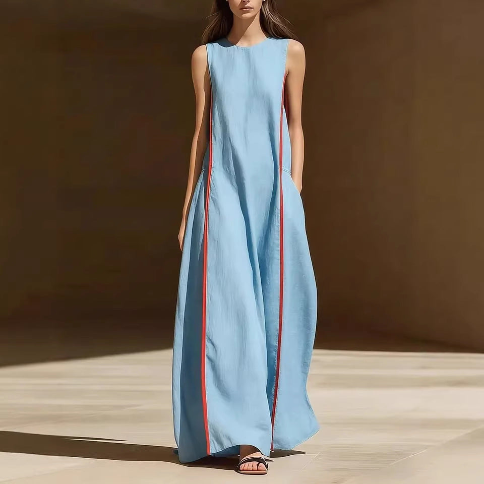 Women's Linen Sleeveless Loose Striped Maxi Dress FitiqueFit