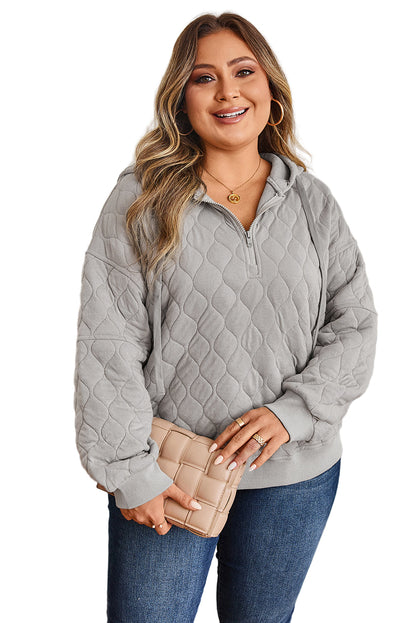 Gray Quilted Quarter Zip Plus Size Hoodie Garden Naked Curves