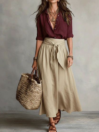 Button-Down Shirt & Straight Skirt Two-Piece Set FitiqueFit
