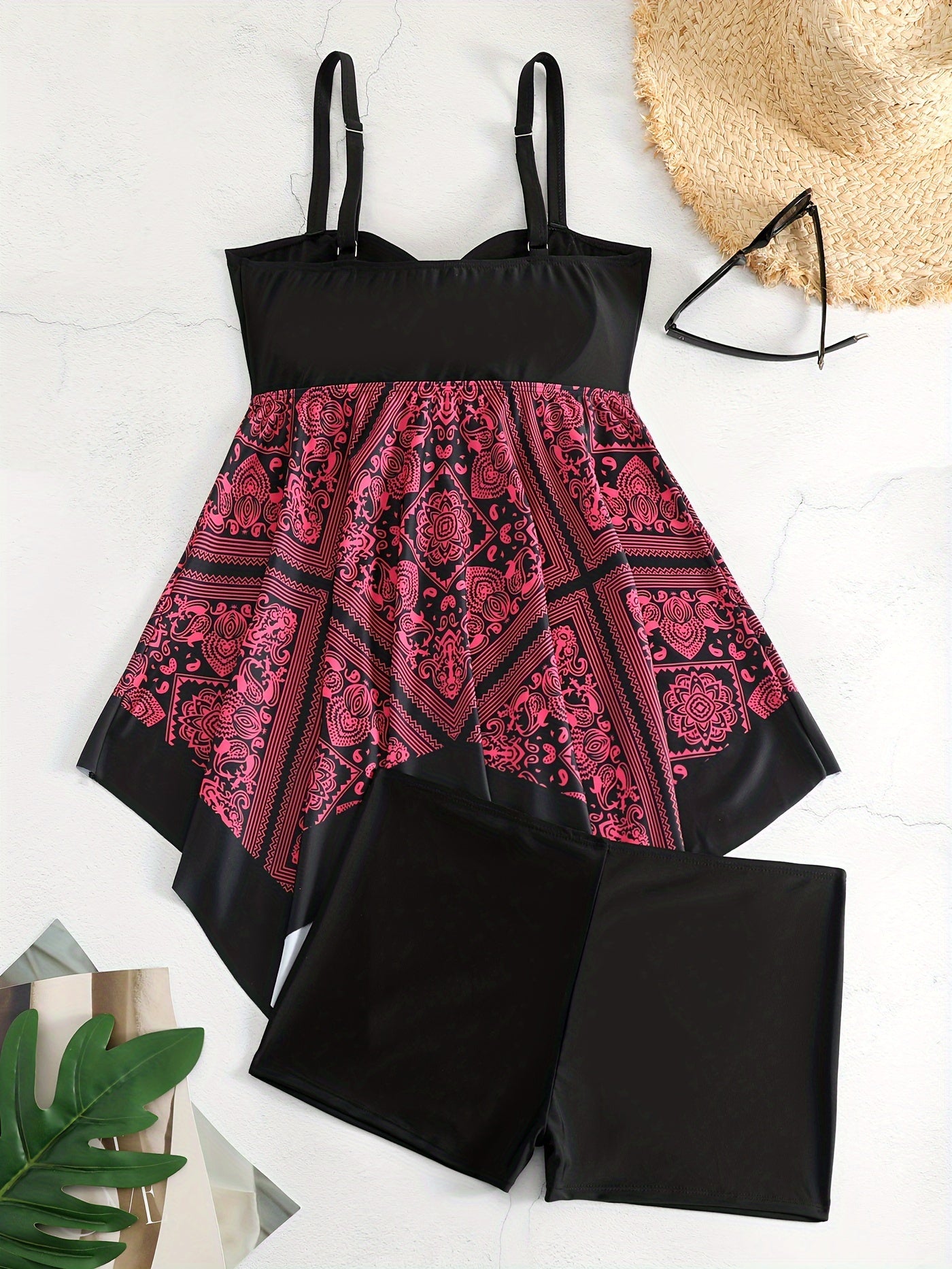Plus Size Women's Printed Two-Piece Skirt Swimsuit, Sexy Printed Swimwear, Plus Size Style NovaCart
