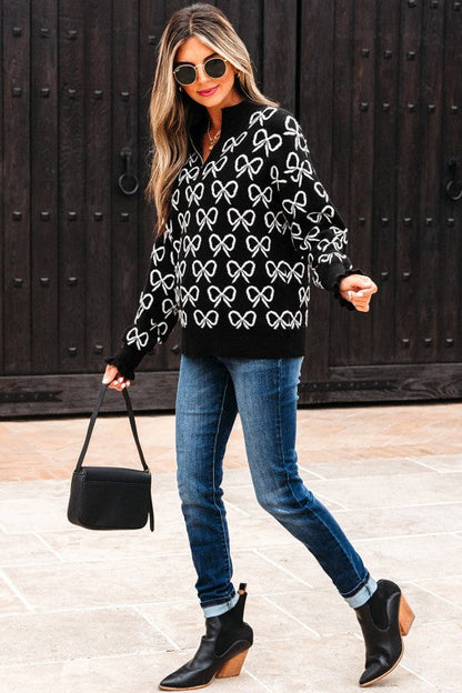 Bow Zipped Collar Drop Shoulder Sweater Shop Style & More | Fresh Looks, Everyday Deals & Free Shipping