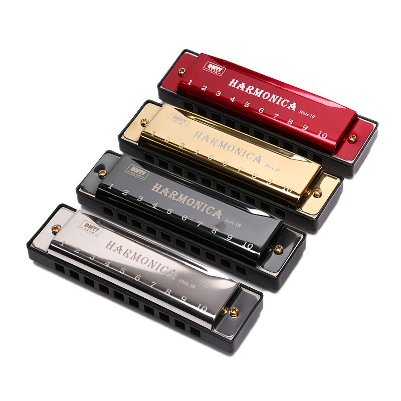 10 Hole Harmonica Mouth Organ | Puzzle Musical Instrument, Beginner Teaching, Playing Gift, Copper Core Resin, Available in, Pink, Red, Golden, Silvery Grey NovaCart