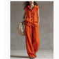 Sleeveless Hooded Top & Wide-Leg Pants Set | High-Waist Two-Piece FitiqueFit