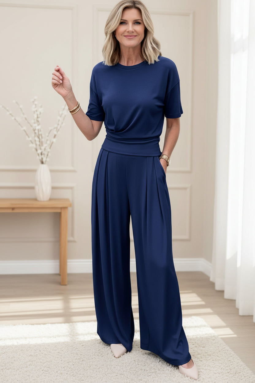 Women's Loose Crew-Neck T-Shirt & Wide-Leg Pants Two-Piece Set FitiqueFit