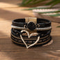 [Bohemian Heart Stone Bracelet] Bohemian Multi-Layer PU Leather Bracelet with Magnetic Clasp | Exaggerated Heart Stone Accent, Wide Cuff Statement Piece for Festival & Everyday, Style Layered Bangle - Year-Round Wear NovaCart