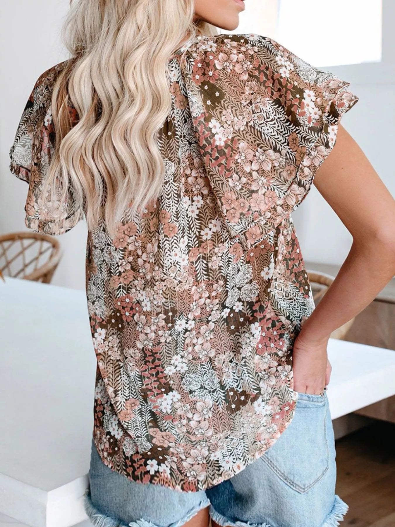 Full Size Floral Print V-Neck Shirt Plus Size New Era Fashion LLc