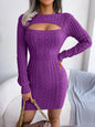 Hollow-Out Cable Knit Bodycon Sweater Dress FitiqueFit