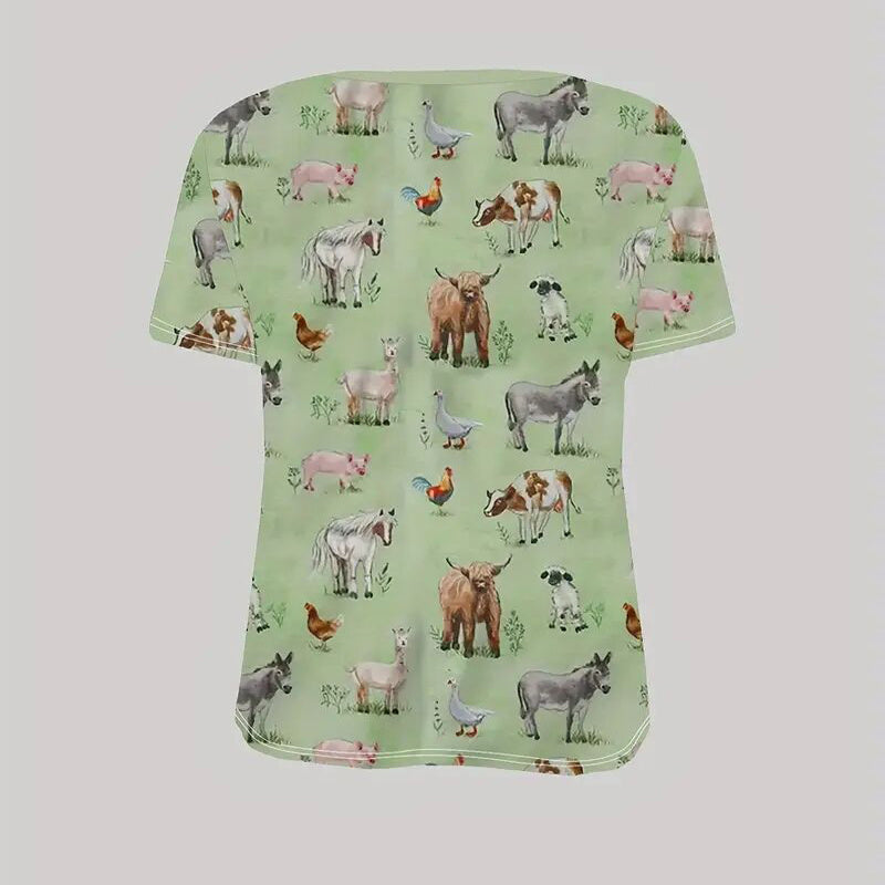 Round Neck All-Over Animal Print Short Sleeve Tee FitiqueFit