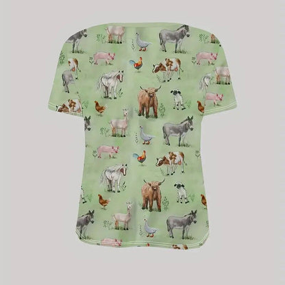Round Neck All-Over Animal Print Short Sleeve Tee FitiqueFit