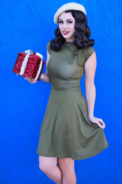 Olive Dot Bombshell Dress - Plus Sizes only Retrolicious