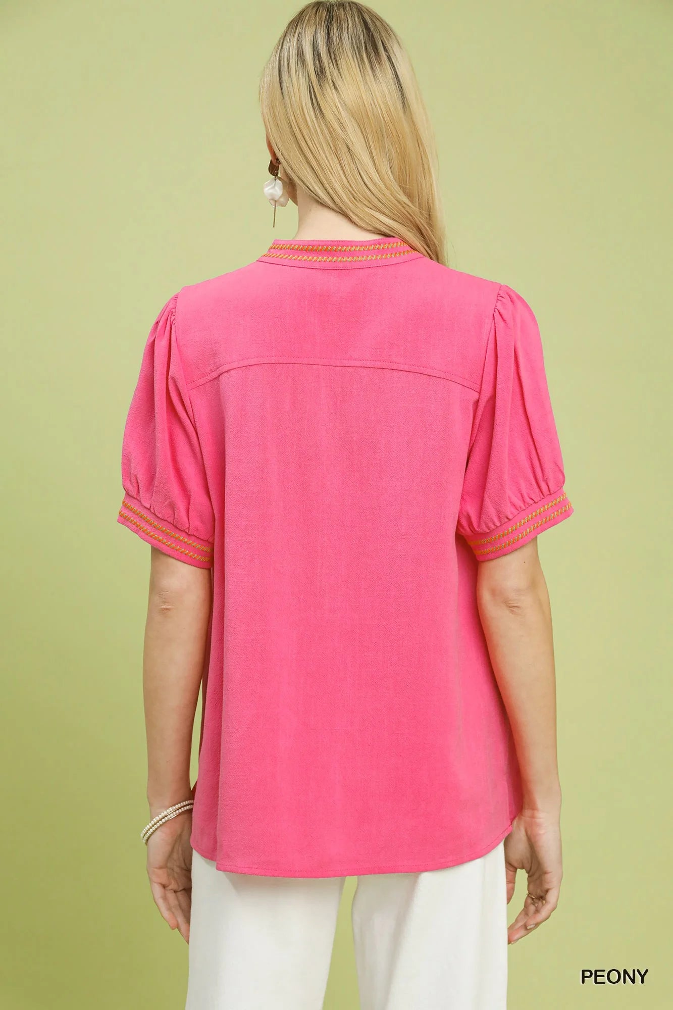 Umgee Embroidery Linen Puff Sleeve Blouse New Era Fashion LLc