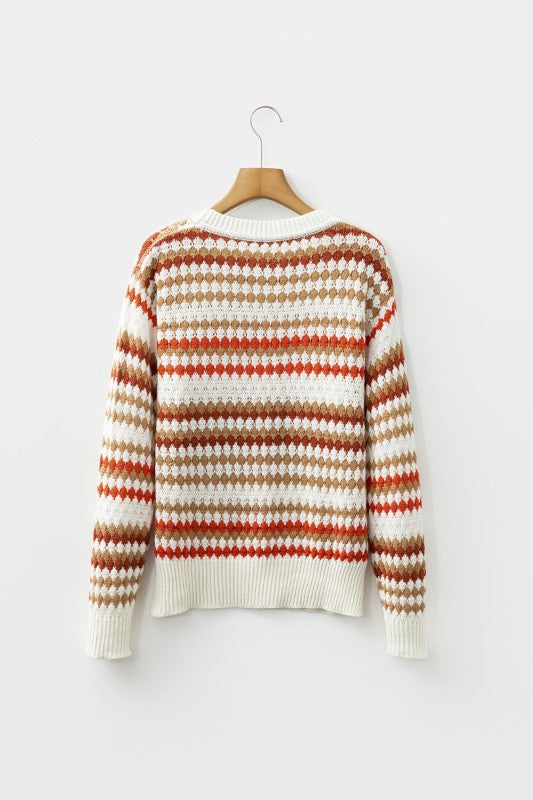 Stripe Eyelet Knit Drop Shoulder Sweater Shop Style & More | Fresh Looks, Everyday Deals & Free Shipping
