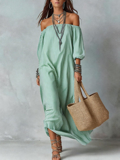 Women's Striped Loose-Fit Flared Maxi Dress – Holiday & Vacation FitiqueFit