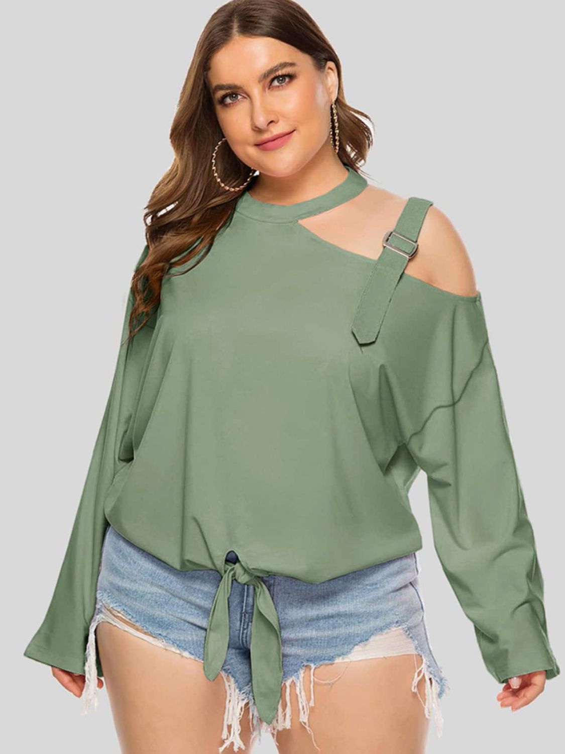 Plus Size Cold-Shoulder Tied Top See size chart under “more details” The Fashion Celestial