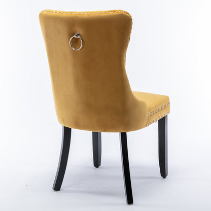 High-end Tufted Solid Wood Contemporary Velvet Upholstered Dining Chair with Wood Legs Nailhead Trim 2-Pcs Set Gloden