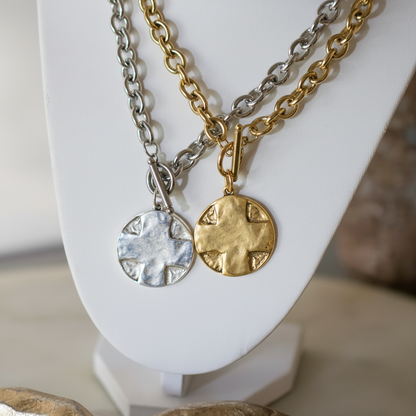 The Lord's Prayer Cross Medallion Toggle Necklace Gold or Silver Deep South Originals