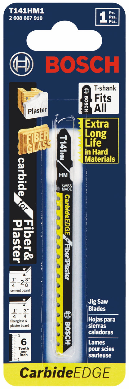 BOSCH T141HM1 4 In. 6 TPI Carbide Edge for Fiber Glass and Plaster T-Shank Jig Saw Blade VM Hardware