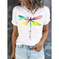Short Sleeve T-Shirt Dragonfly Pattern Casual Round Neck Tee FitiqueFit