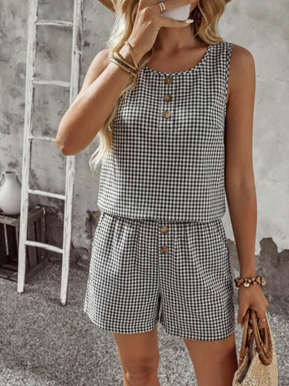 Gingham Sleeveless Top & Shorts Set New Era Fashion LLc