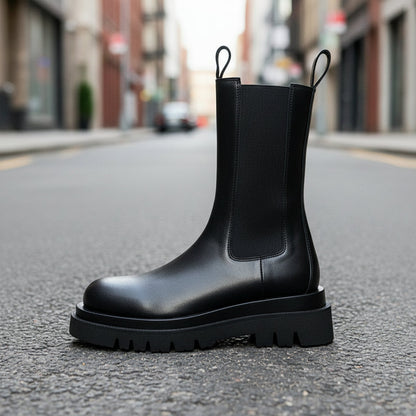 Women’s British-Style Mid-Calf Thick-Soled Leather Boots FitiqueFit