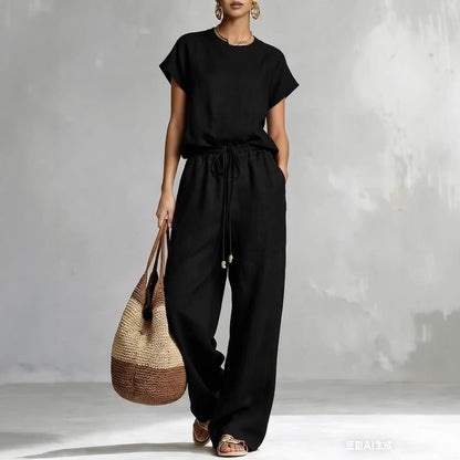 Women's Zip-Up Crew-Neck Top & Wide-Leg Pants Set FitiqueFit