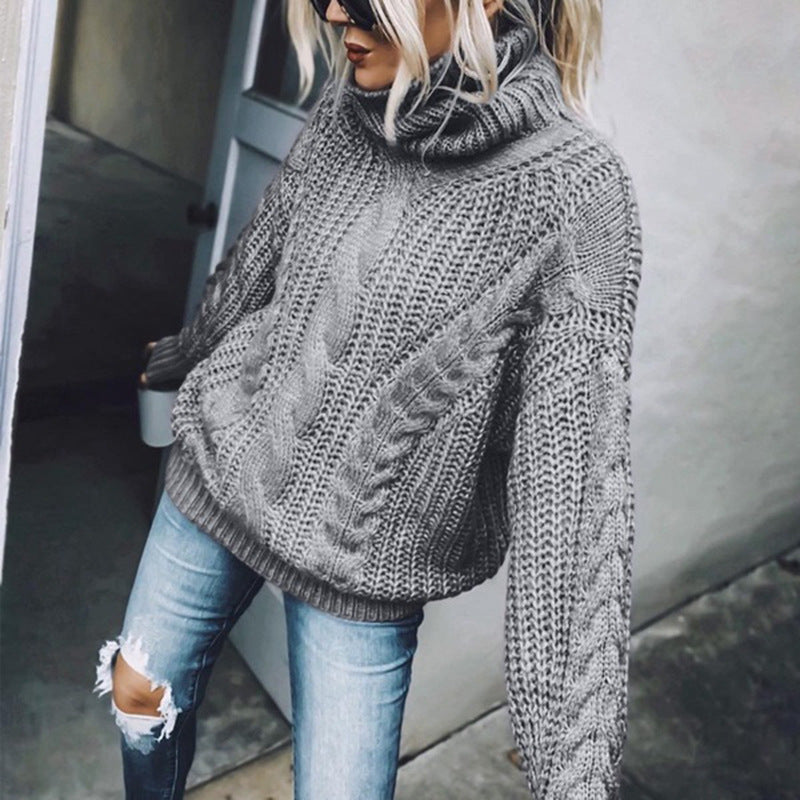 Women's Cable Knit Turtleneck Sweater FitiqueFit