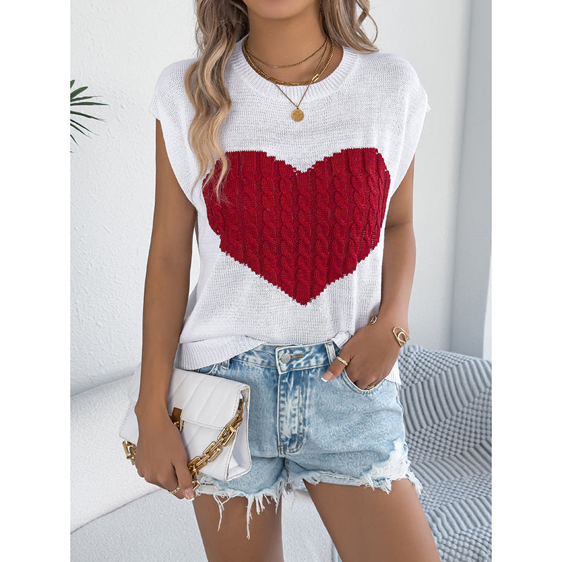 Women’s Heart Color Block Knit Top – Casual Sleeveless Valentine Tank FitiqueFit