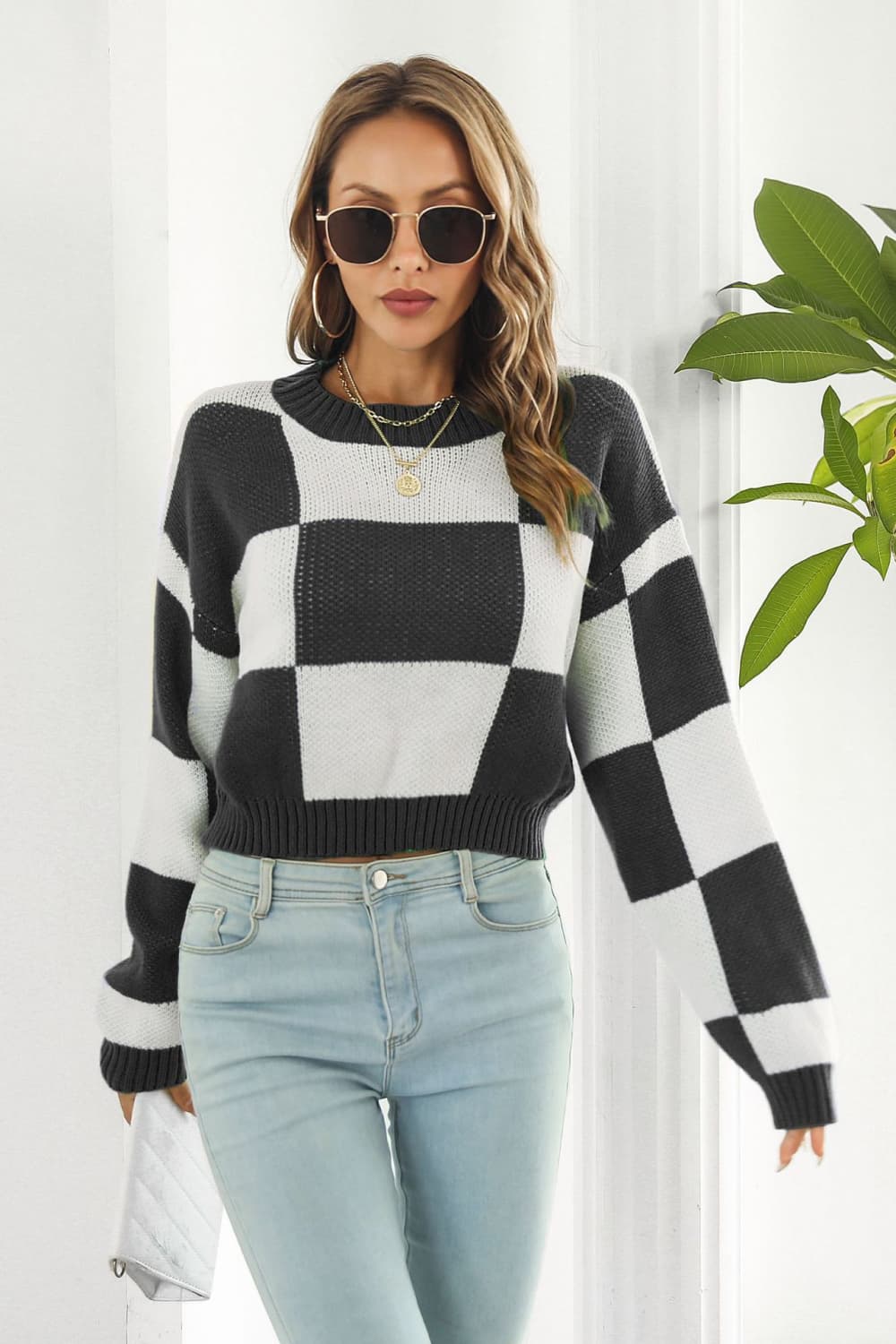 Color Block Round Neck Dropped Shoulder Sweater New Era Fashion LLc