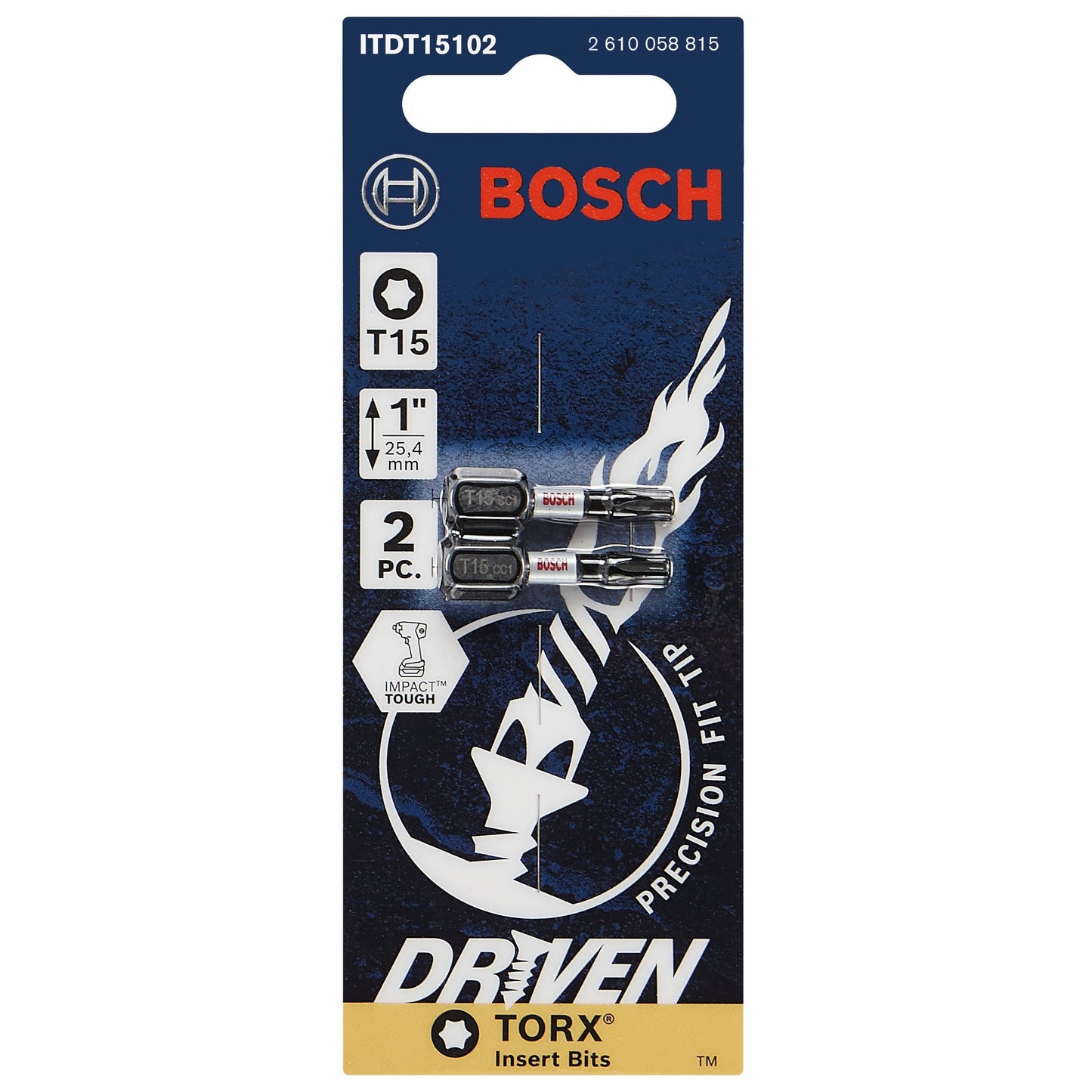 BOSCH ITDT15102 2 pc. Driven 1 In. Impact Torx® #15 Insert Bits VM Hardware