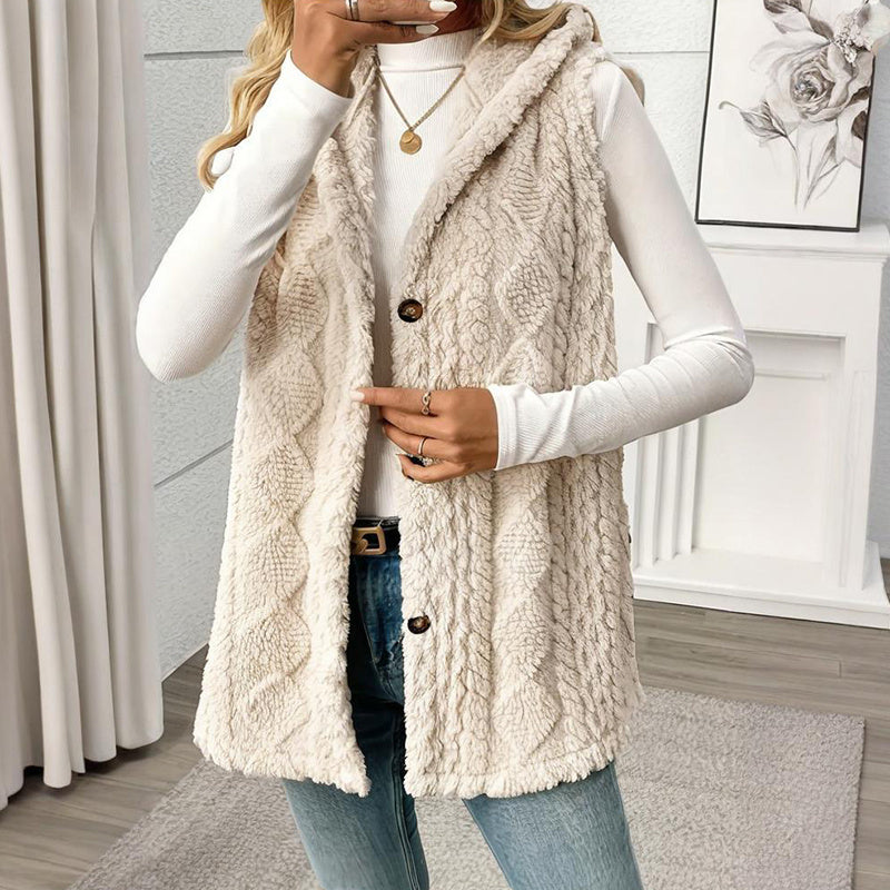 Women's Textured Sleeveless Hooded Vest FitiqueFit