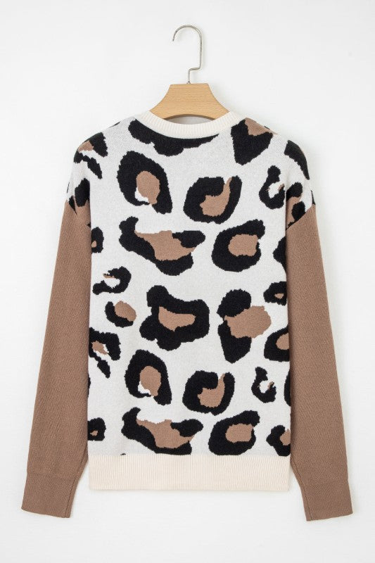 Leopard Colorblock Drop Shoulder V-Neck Sweater Shop Style & More | Fresh Looks, Everyday Deals & Free Shipping