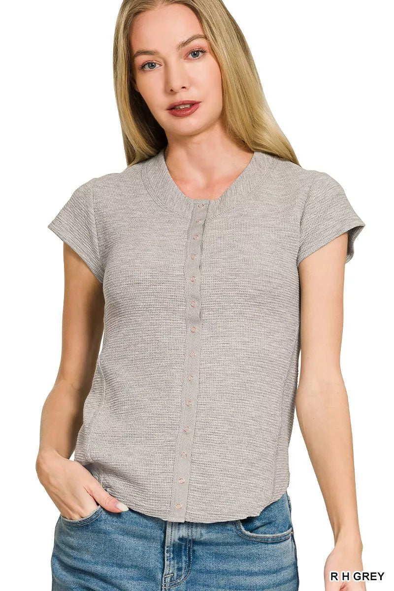 Zenana Double Knit Snap Button Short Sleeve Shirt New Era Fashion LLc