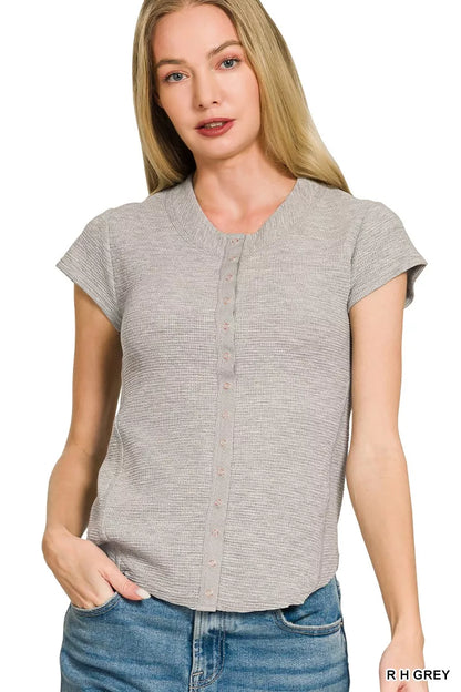 Zenana Double Knit Snap Button Short Sleeve Shirt New Era Fashion LLc