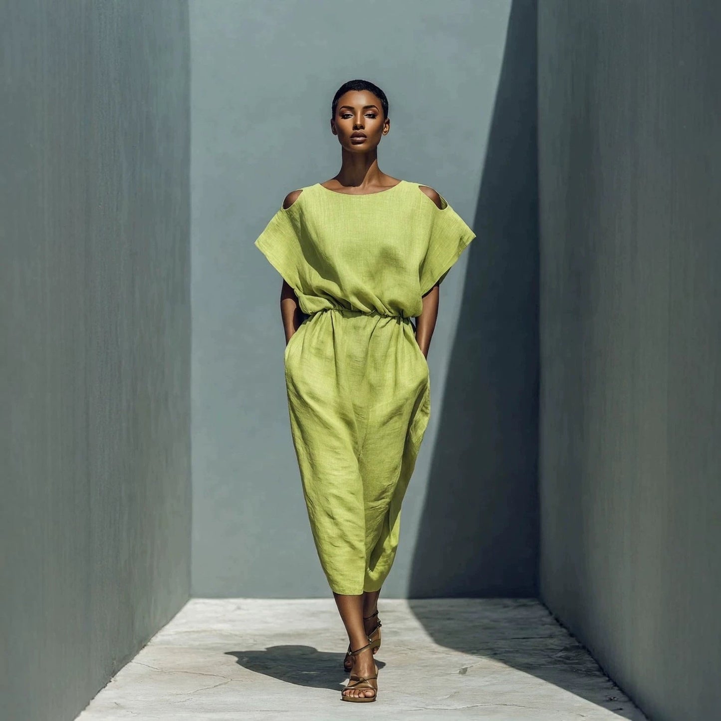Women's Batwing Sleeve Off-Shoulder Elastic Waist Maxi Dress FitiqueFit
