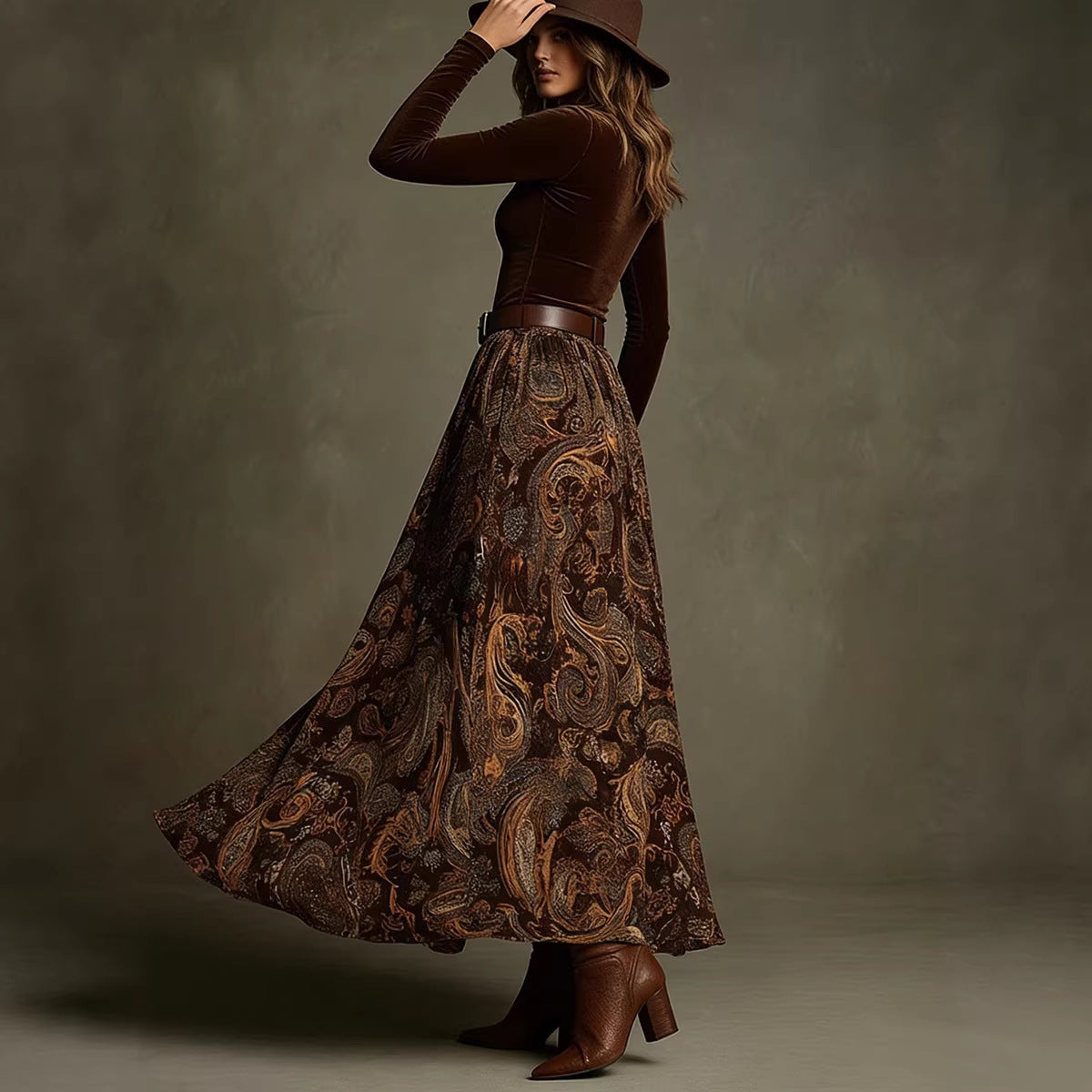 Women's Floral Print Long Sleeve Skirt Set with Belt – Caramel FitiqueFit