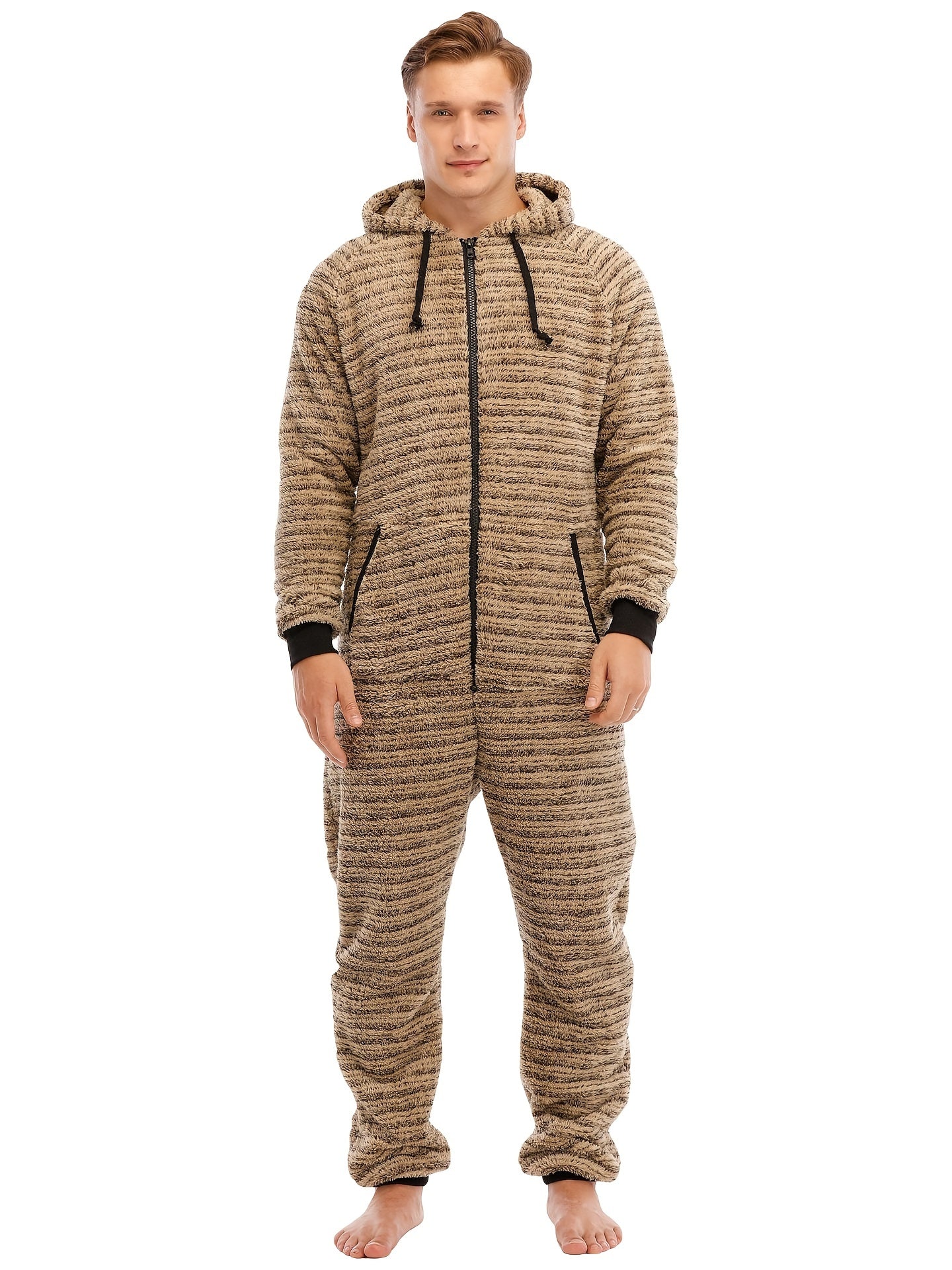 Men'S Heavy-Duty Full-Zip Hooded Onesie - Long Sleeve Winter Sleepwear with Drawstring Hood, Loose Fit Onesie for Cold Weather, Christmas Costume & Everyday Indoor/Outdoor Use - Easy Zipper Closure, Indoor Loungewear, Plush, NovaCart