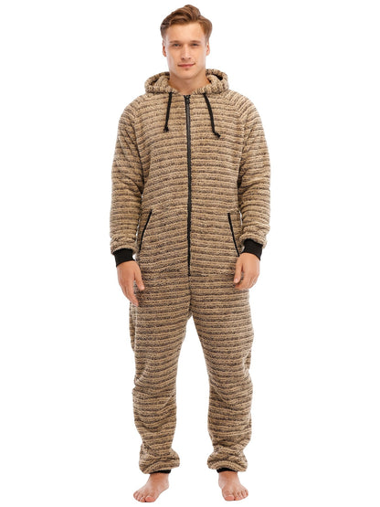 Men'S Heavy-Duty Full-Zip Hooded Onesie - Long Sleeve Winter Sleepwear with Drawstring Hood, Loose Fit Onesie for Cold Weather, Christmas Costume & Everyday Indoor/Outdoor Use - Easy Zipper Closure, Indoor Loungewear, Plush, NovaCart