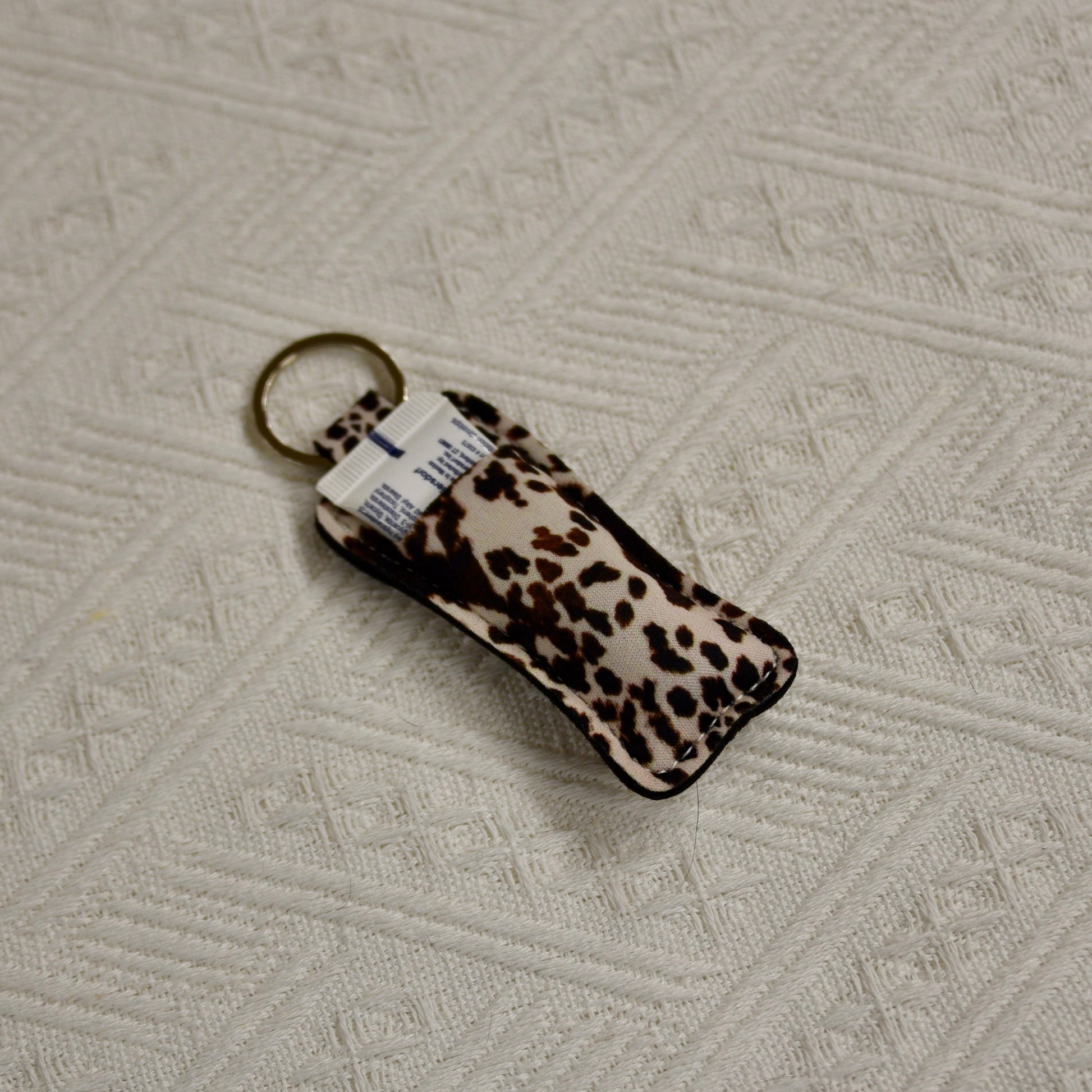 Chapstick Holder Keychain – Cow Print, Camo Pink Bow, Cowboy Toile, Barn Toile, croquette, duck, moon BashDesignsCo