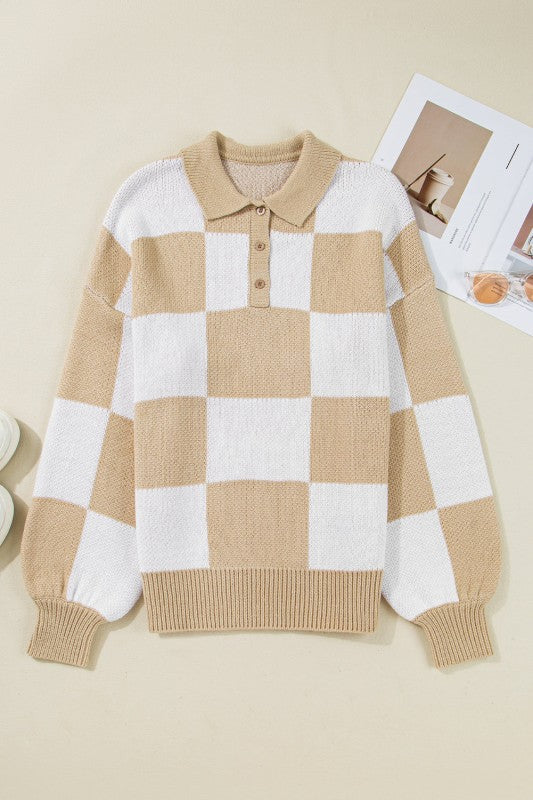 Checker Collared Long Sleeve Sweater Shop Style & More | Fresh Looks, Everyday Deals & Free Shipping