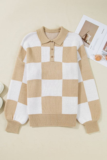 Checker Collared Long Sleeve Sweater Shop Style & More | Fresh Looks, Everyday Deals & Free Shipping