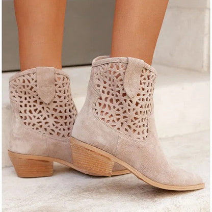 Womens Plus-Size Fashion Ankle Boots With Hollowed-Out Design And Chunky Heel See size chart under “more details” The Fashion Celestial