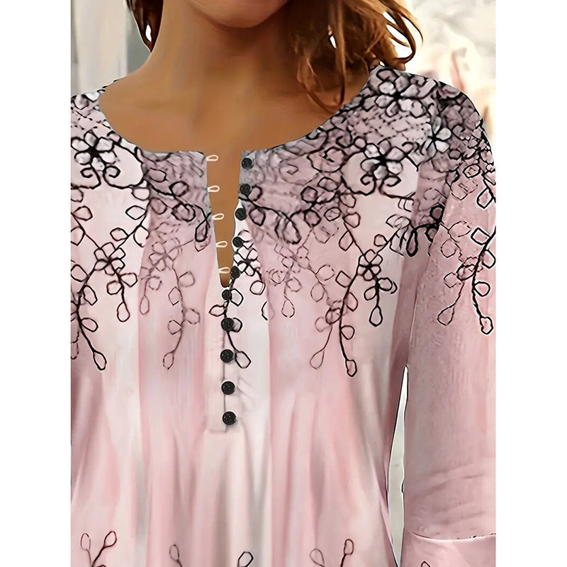 Women’s V-Neck 3/4 Sleeve Button-Front Tunic Blouse FitiqueFit
