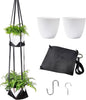 Leather Plant Hanger with Pot Included - Hanging Planters Basket with Plastic Planter 6'' (1 Adjustable Plant Hangers and 2 Pots) Hanging Plant Holder for Home Decor 42'',Black
