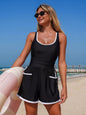 Contrast Trim Scoop Neck One Piece Swimsuit New Era Fashion LLc