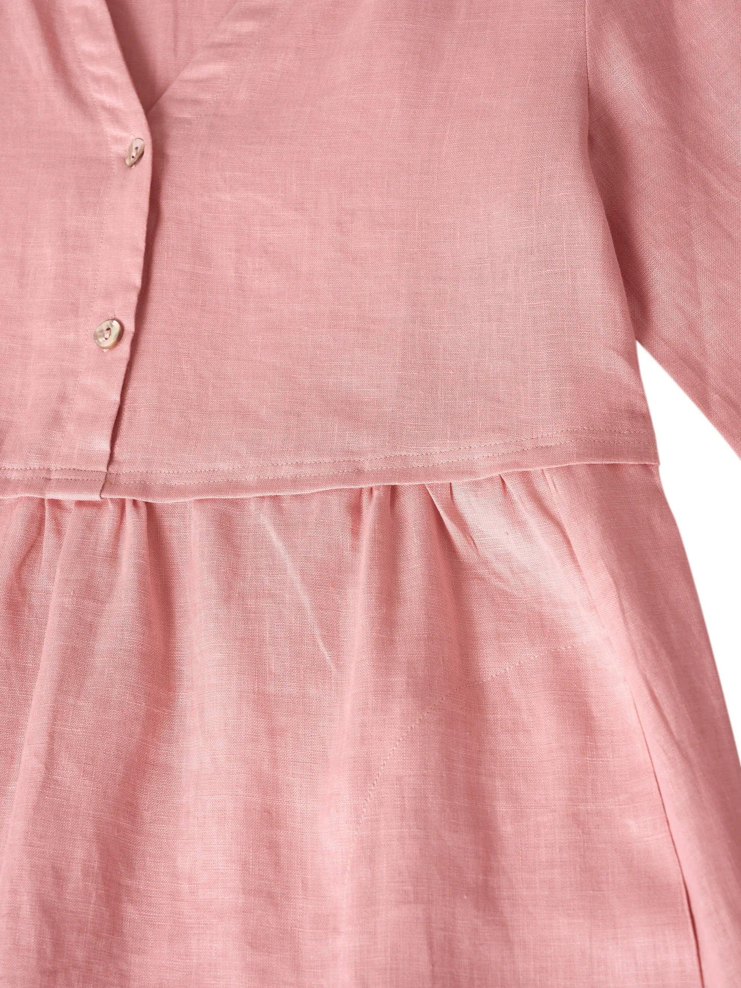 100% Linen Loose Fit Button Waist Gathered Maxi Dress LUNA LINTICO