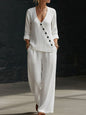 Women’s V-Neck Cross-Over Shirt and Wide-Leg Pants Set FitiqueFit