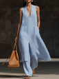 Women's V-Neck Sleeveless Linen Dress Set – Casual Chic FitiqueFit