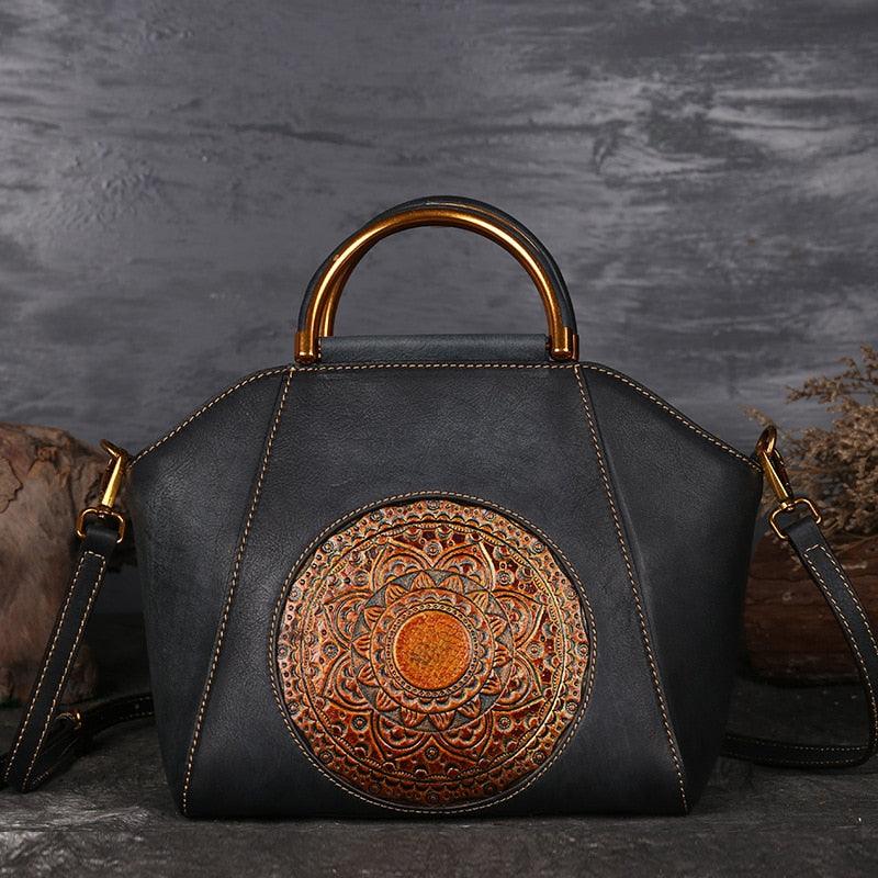 Mandala Embossed Leather Shoulder Bag Country in My Heart