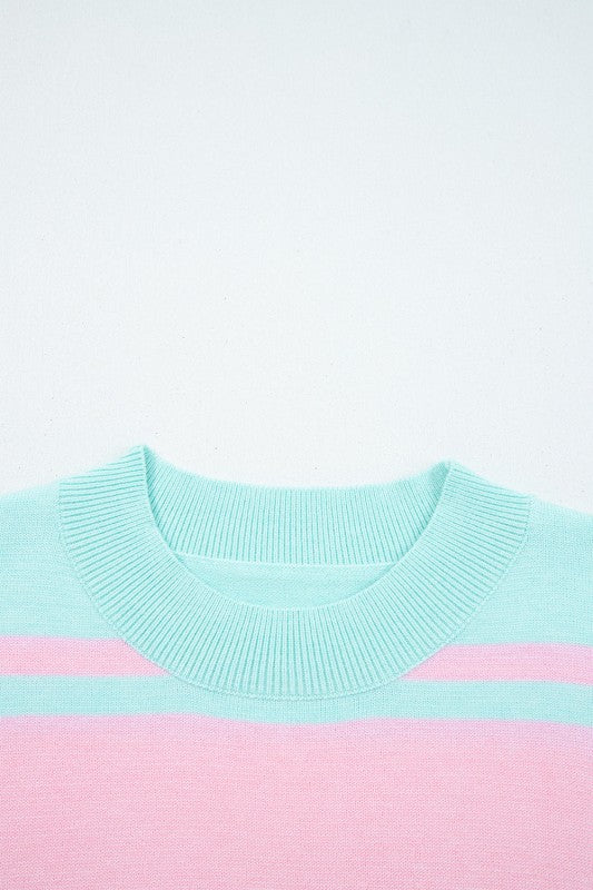 Stripe Ribbed Trim Crewneck Cropped Sweater Shop Style & More | Fresh Looks, Everyday Deals & Free Shipping